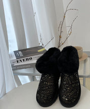 Womens Australian Sheepskin Wool Fur Mini UGG Ankle Boots in Black - 6