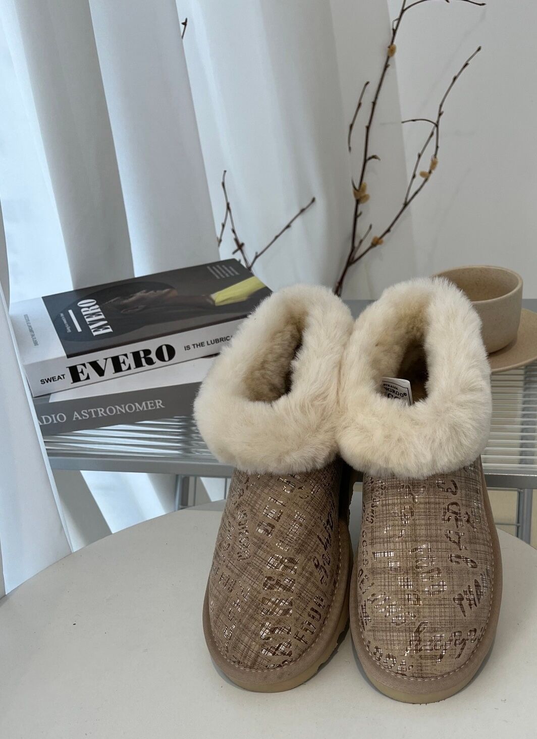 Womens Australian Sheepskin Wool Fur Mini UGG Ankle Boots in Sand - 5