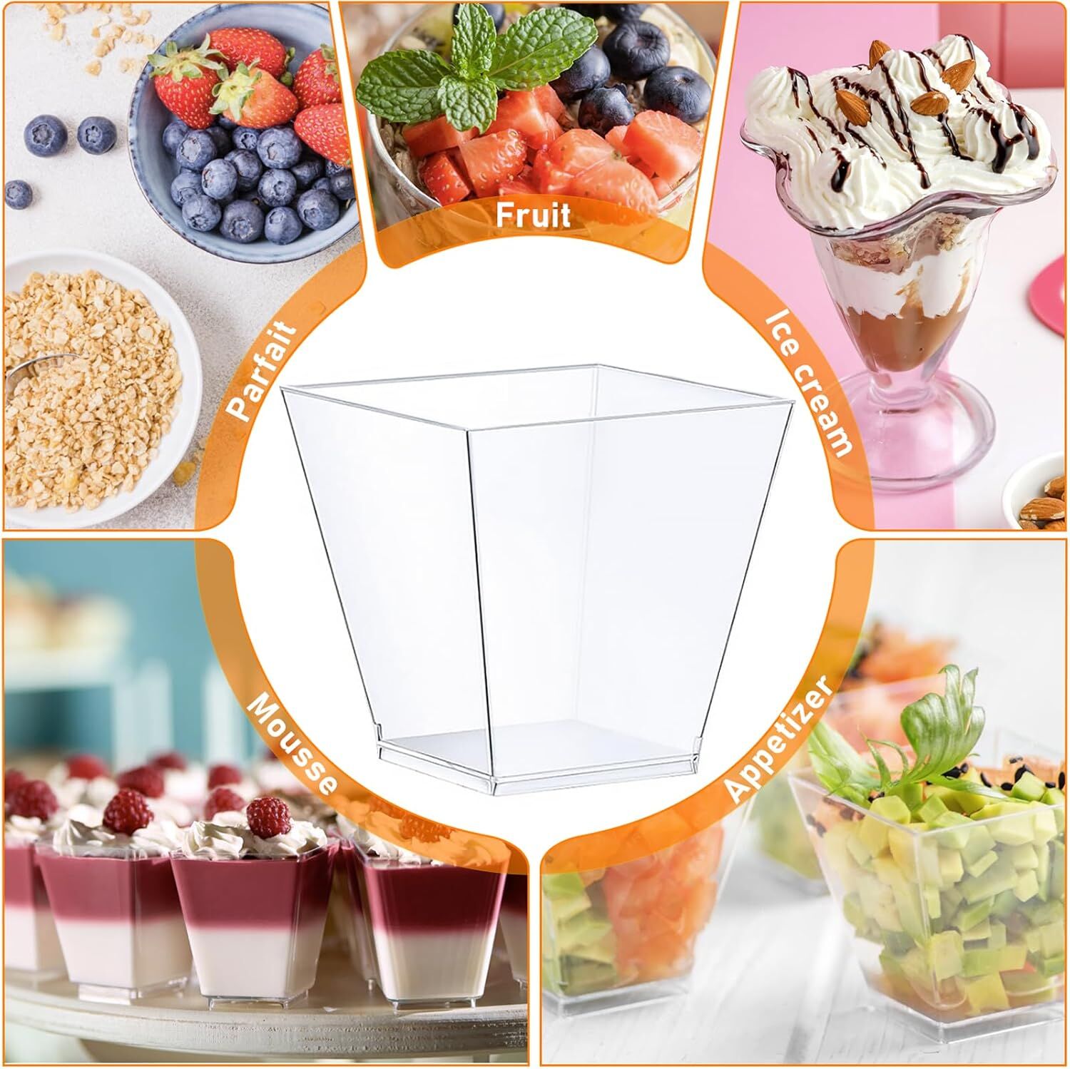 360x Premium Plastic Square Dessert Cups BPA Free Extra Strong Bulk - Clear