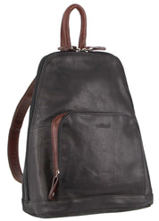 Milleni Womens Bag Italian Leather Soft Nappa Leather Backpack Travel - Black/Chestnut