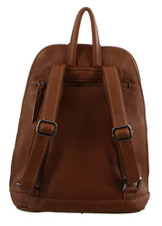 Milleni Ladies Genuine Italian Leather Backpack Bag Twin Zip - Cognac