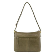 Pierre Cardin Womens Leather Perforated Cross Body Bag w/ Stud Detailing Travel - Olive