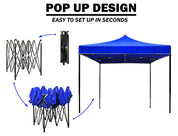 3x3m Pop Up Gazebo Outdoor Tent Folding Marquee Party Camping Market Canopy w/ Side Wall - blue