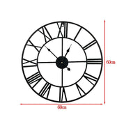 60cm Industrial Large Wall Clock, Round Metal Wall Clocks Roman Numerals Style