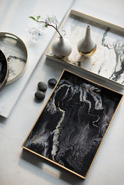 Set 2 Marble Patterned Rectangular Trays 48cm