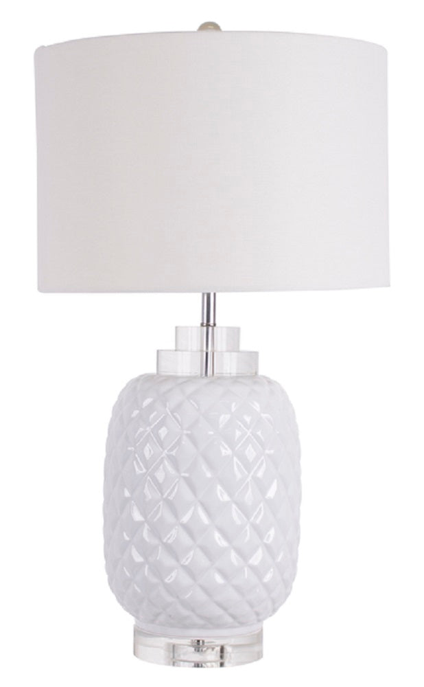Island White Table Lamp Gloss Ceramic Bedside 67cm