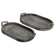 Set 2 Nested Rustic Oval Trays Handles 46x5cm