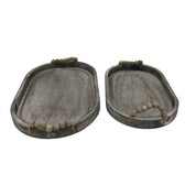 Set 2 Nested Rustic Oval Trays Handles 46x5cm