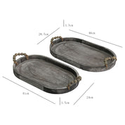Set 2 Nested Rustic Oval Trays Handles 46x5cm