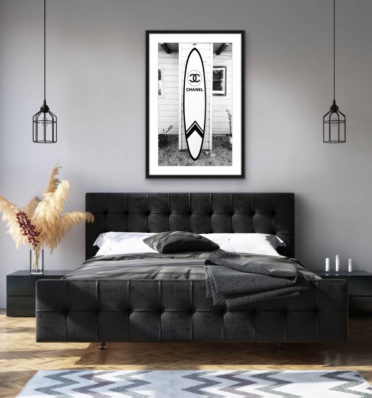 Large Designer Surfboard Framed Artwork 80x120cm