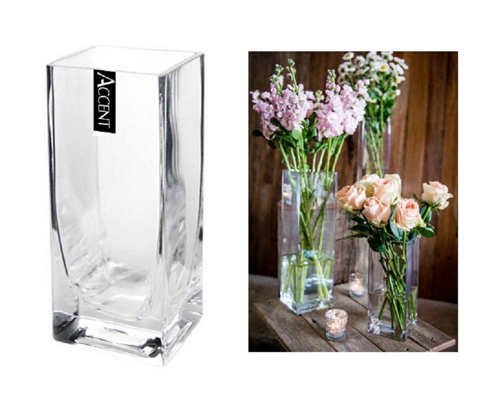 bulk 12 Glass Decorative Square Vase 20cm