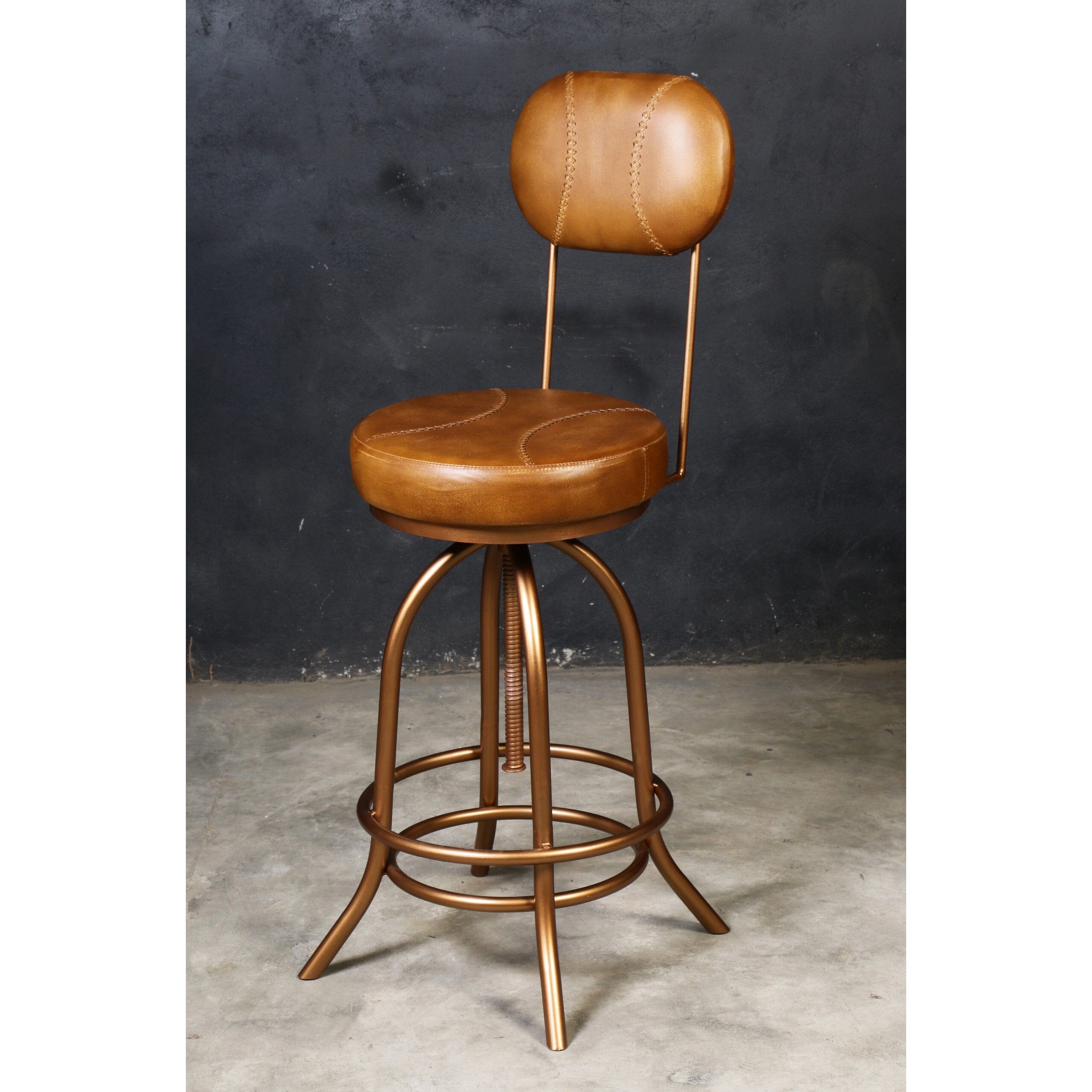INDUSTRIAL WIND UP BAR CHAIR WITH LEATHER