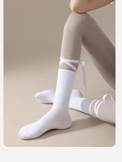3 Pcs White Non-Slip Yoga Socks with Cross Straps - Cotton Pilates Dance Socks for Women, Lightweight Comfort