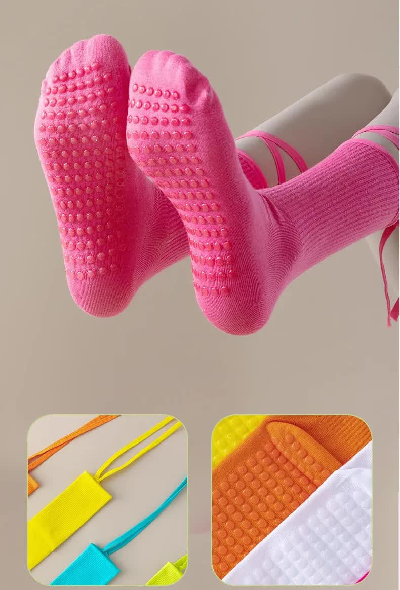 3 Pcs Purple Non-Slip Yoga Socks with Cross Straps - Cotton Pilates Dance Socks for Women, Lightweight Comfort