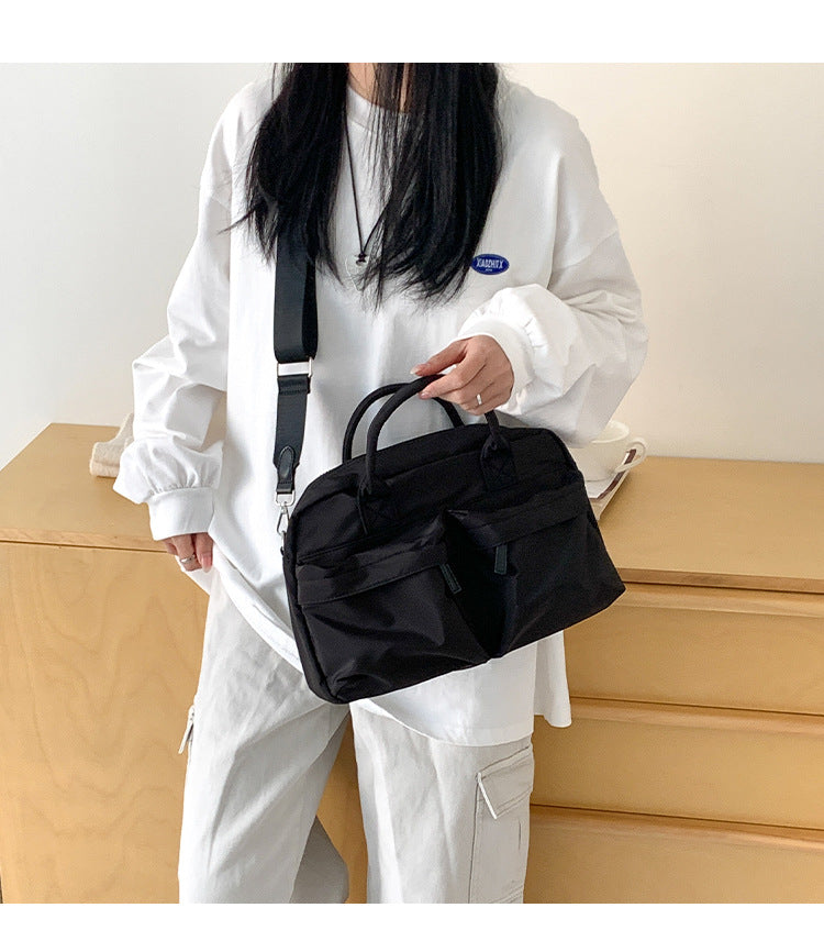 Black Casual Nylon Tote Bag - Lightweight Korean-Style Crossbody Bag, Large Capacity