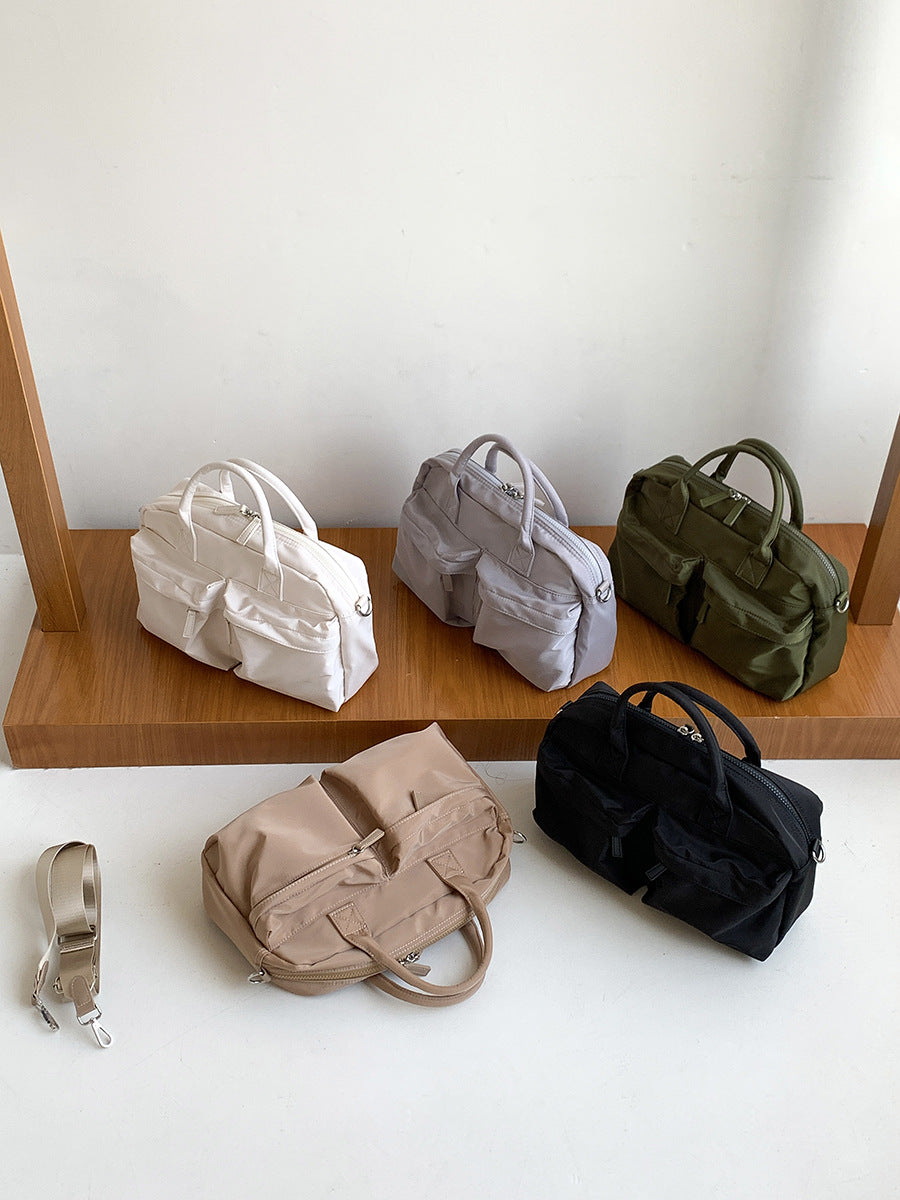 White Casual Nylon Tote Bag - Lightweight Korean-Style Crossbody Bag, Large Capacity
