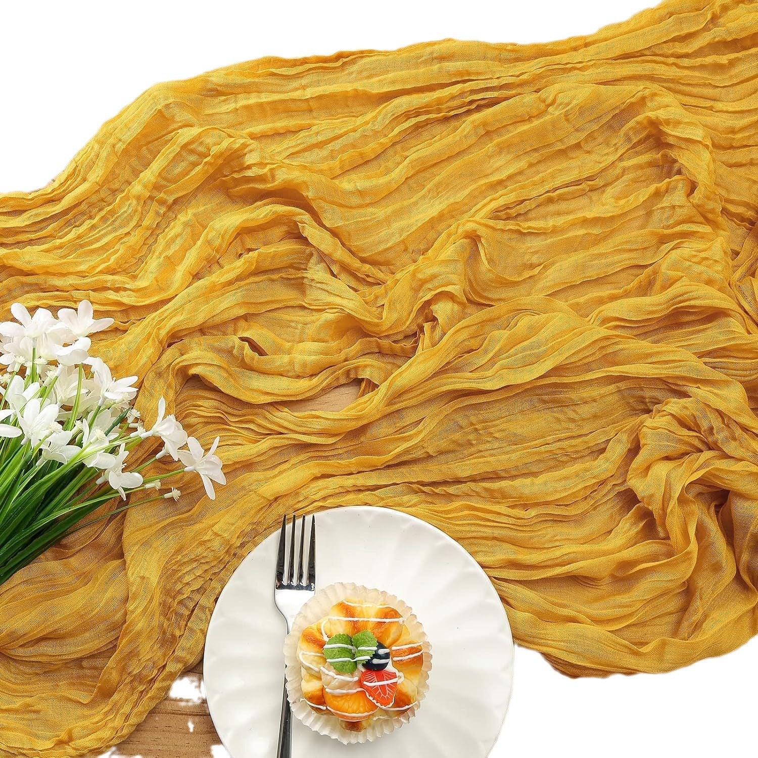 Yellow Bohemian Gauze Table Runner 2-Pack - Polyester Fabric for Party and Birthday Table Decor