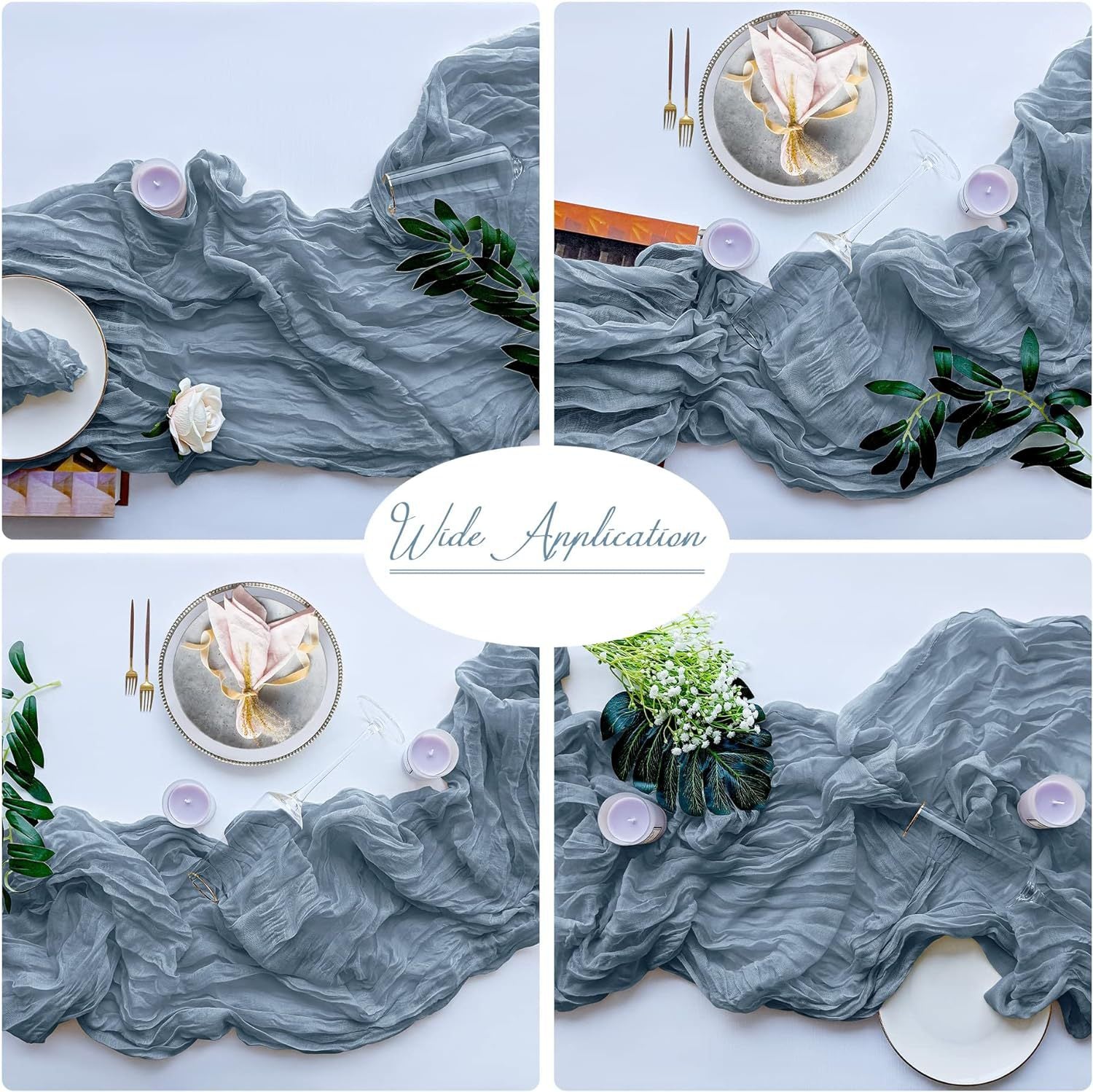 Blue Bohemian Gauze Table Runner 2-Pack - Polyester Fabric for Party and Birthday Table Decor