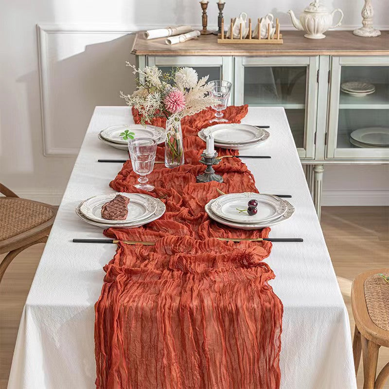 Brick Red Bohemian Gauze Table Runner 2-Pack - Polyester Fabric for Party and Birthday Table Decor