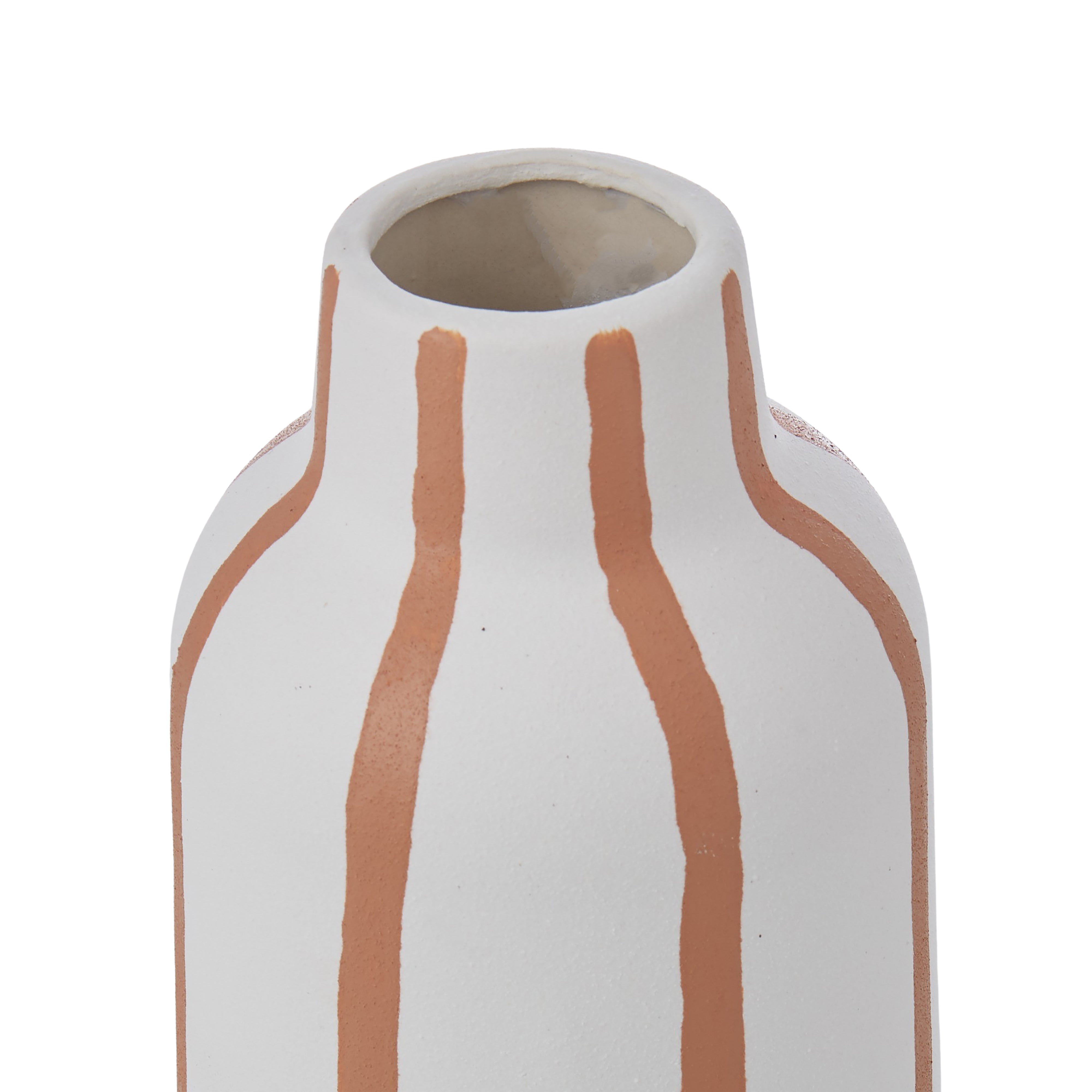 Beige and terracotta stripe vessel opening 