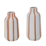 Beige and terracotta stripe vessel pair 