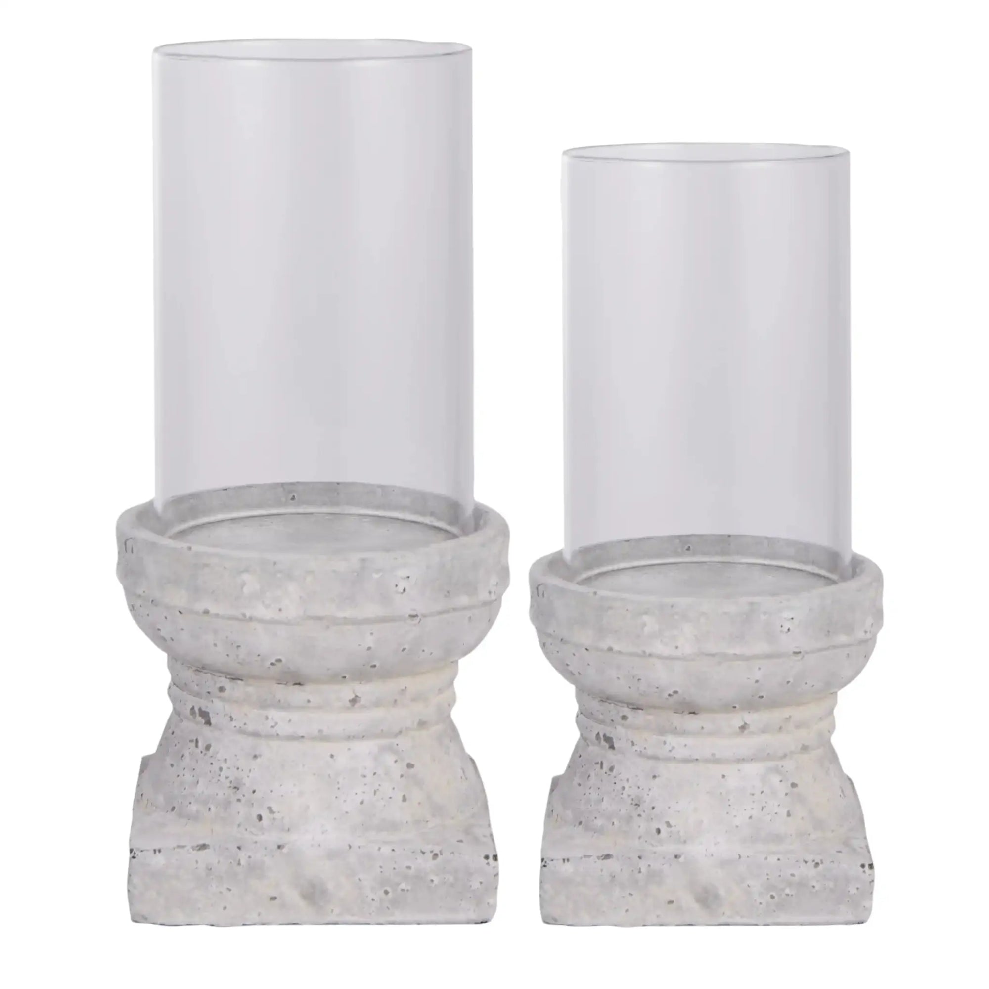 Pair of cement candleholders 