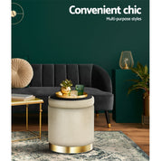 Ottoman Storage Foot Stool Round Velvet Cream