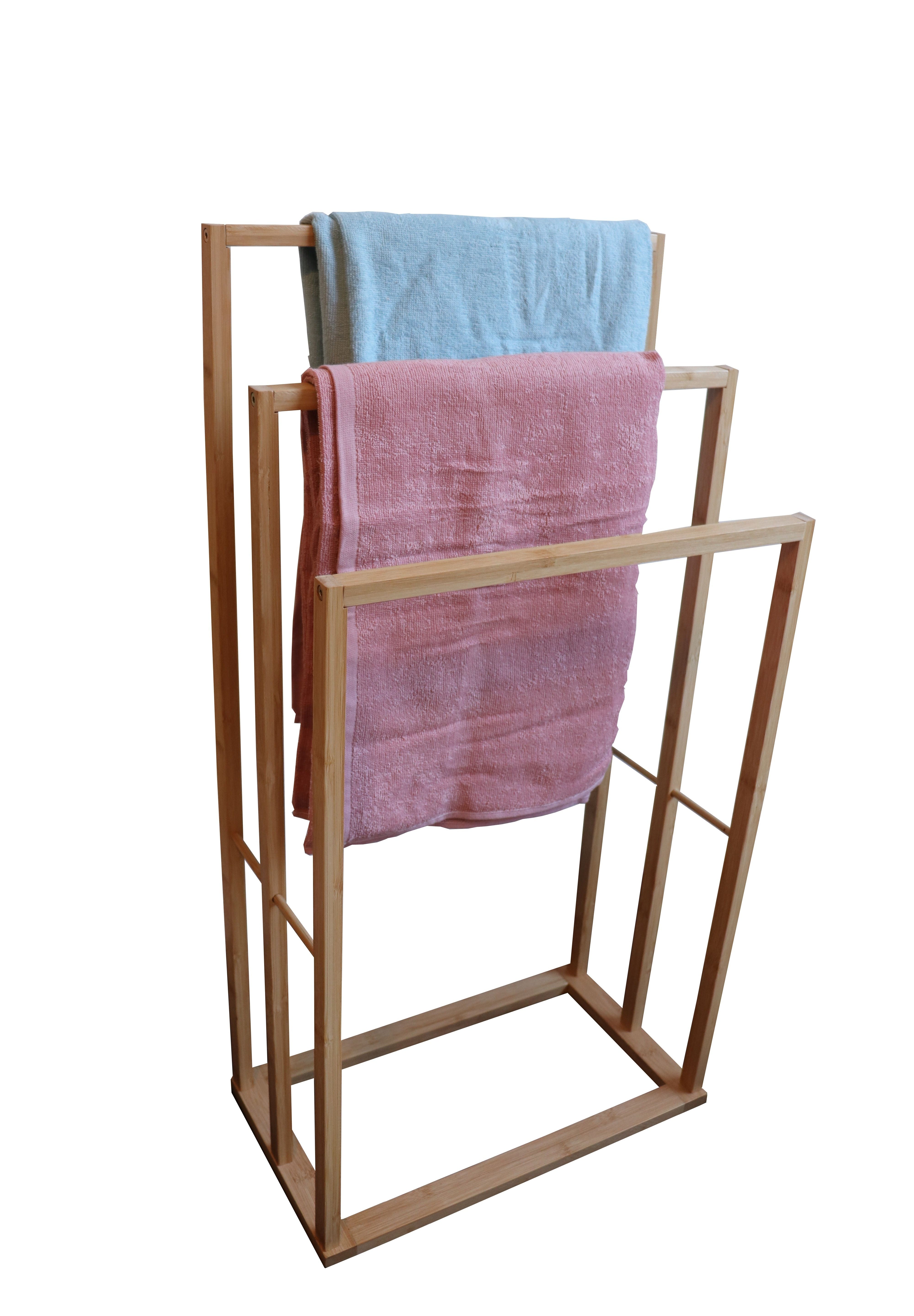 Bamboo Towel Bar Holder Rack 3-Tier Freestanding for Bathroom and Bedroom